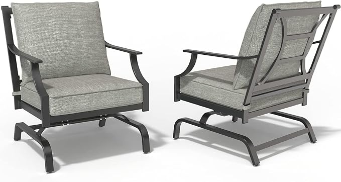 Grand patio Bistro Sets Rocking Chairs Motion Chairs Patio Conversation Chairs Indoor Outdoor Chat Set A Comfortable Shake of 5-10° Unique Design Patio Chair Set with Grey Cushions 2-Piece