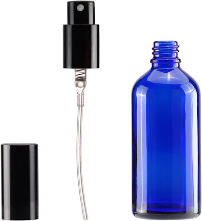 YIZHAO Blue Glass Spray Bottles 4oz, with Small Fine Mist Spray, Metal Cap, Refillable for Essential Oil,Travel,Cleaning,Perfume,Aromatherapy,Makeup – 4 Pcs