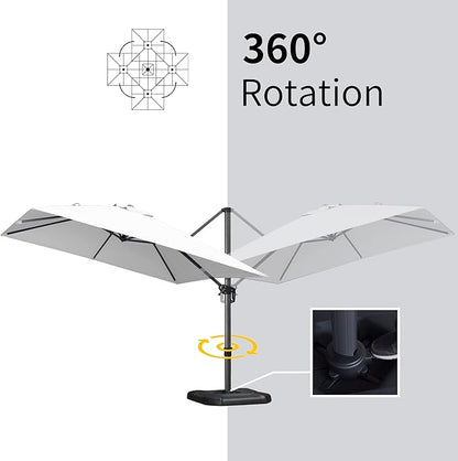 PURPLE LEAF 9' X 11.5' Patio Umbrella Outdoor Cantilever Rectangle Umbrella Aluminum Offset Umbrella with 360-degree Rotation for Garden Deck Pool Patio, White