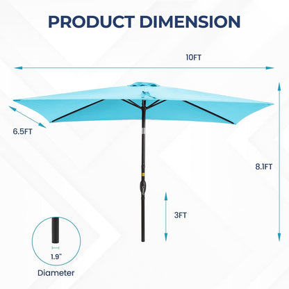 SUNVIVI OUTDOOR Patio Umbrella, 6.5' x 10' Rectangular Patio Umbrella, Metal Pole Square Outdoor Umbrella with Crank and Push Button Tilt, 6 Steel Ribs, Polyester Canopy