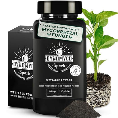 DYNOMYCO Spark WP Mycorrhizal Fungi, 4oz Wettable Powder – 3-In-1 Root Enhancer Amplifies Nutrient Uptake & Yield – Treats 25 Plants, Indoor/Outdoor Bio-Stimulant – Dissolves Fast in Seed Starter Soil