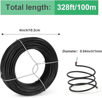 328 Feet Plant Twist Tie Plastic Coated Soft Garden Metal Wire 1mm Thin for Tomato Plants, Climbing Roses and Vines Organizing (Black)