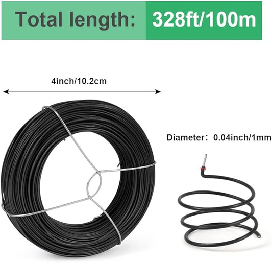 328 Feet Plant Twist Tie Plastic Coated Soft Garden Metal Wire 1mm Thin for Tomato Plants, Climbing Roses and Vines Organizing (Black)