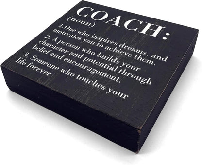 HTBIG Inspirational Coach Noun Coach Gifts Desk Decor Wooden Box Sign Rustic Black Wood Block Plaque Box Sign for Coach Mentor Trainer Tutor Home Office Desk Shelf Table Decoration Coach send friends