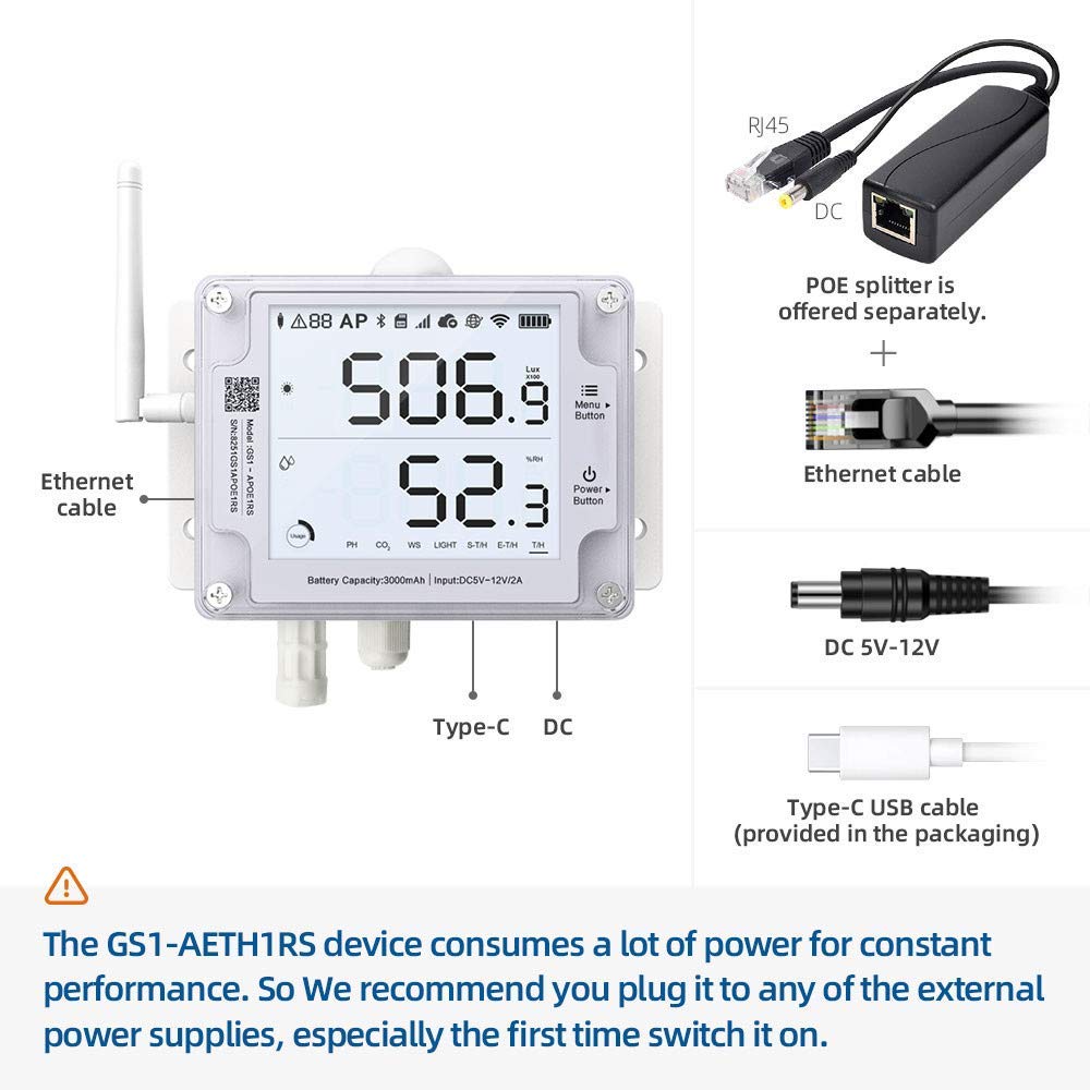 UbiBot GS1-AETH1RS + Soil Temperature Moisture Probe Ethernet Thermometer Hygrometer, WiFi Temperature Humidity Sensor, Digital Temperature Data Logger, Free App Email Alert