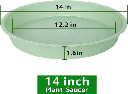 2 Pack of 14 inch Plant Saucers Bird Bath Bow Round, Plastic Plant Saucer Tray for Pots, White Planters for Indoor Plants, Plant Trays for Planter 12-15" (14", Light Green)