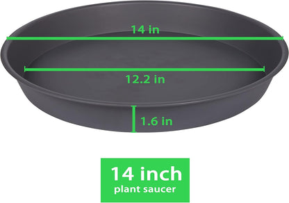 2 Pack of 14 inch Plant Saucer, Heavy Duty Round Plastic Plant Water Tray, Bird Bath Bowls, Plant Saucers for Indoors, Pot Drip Trays for Planter 12-14" (14", Cement)