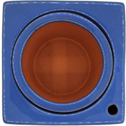 2-Pack Ceramic African Violet Self Watering Pot 6 Inch Square Pot 3.5 Inch Innter Pot Easy Fill Water Reservoir Blue