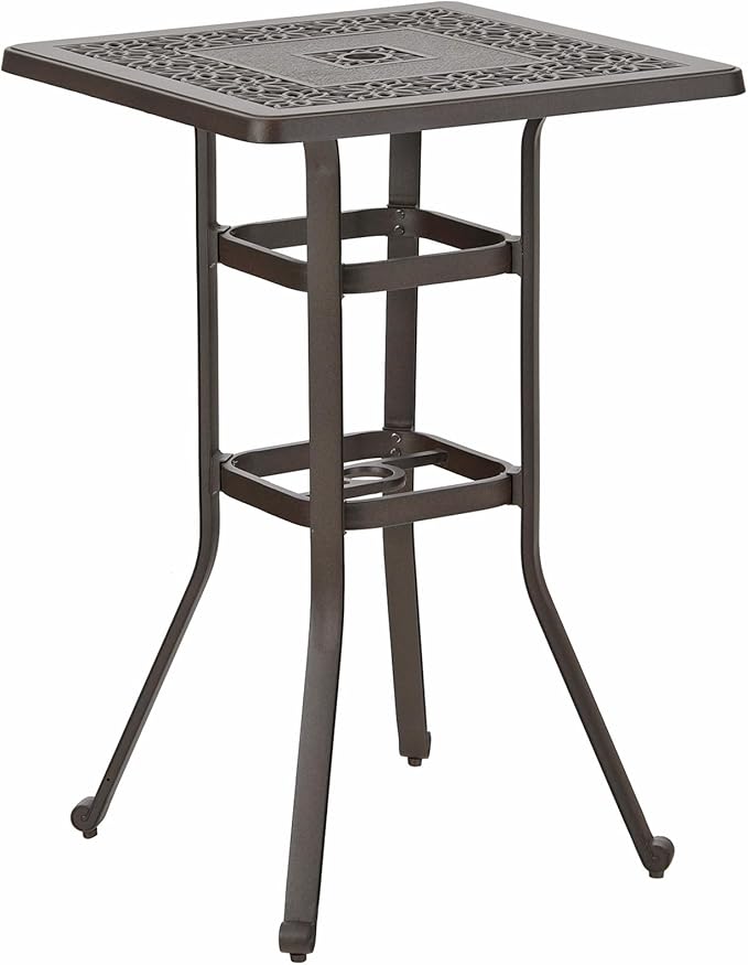Sophia & William Cast Aluminium Patio Bar Height Table Square with 1.97" Umbrella Hole, Premium Bronze Outdoor Tall Pub Height Bistro Table for Porch Balcony Backyard