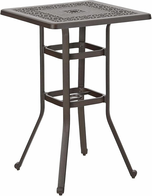 Sophia & William Cast Aluminium Patio Bar Height Table Square with 1.97" Umbrella Hole, Premium Bronze Outdoor Tall Pub Height Bistro Table for Porch Balcony Backyard