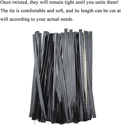 HAHIYO 300Pcs 4 inches Black Metal Twist Ties Bread Candy Coffee Bag Ties Plant Garden Twist Ties for Cellophane Treat Bags Gift Wraping Bags Plastic Bags Halloween Party Cake Present Art Crafts