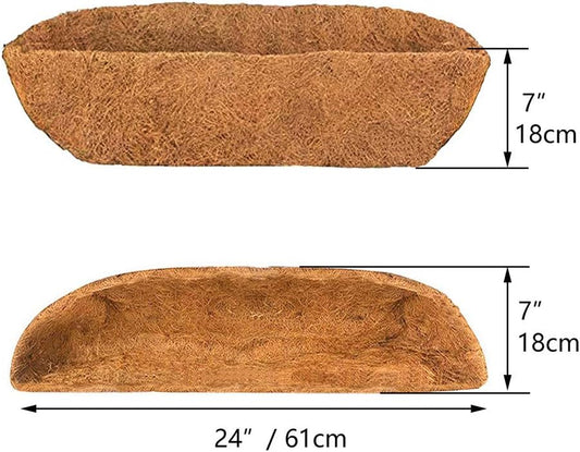 2pcs Trough Coco Liner 24 inch Wall Planter Replaceable Coco Liner for Window Box, Fence Flower Baskets