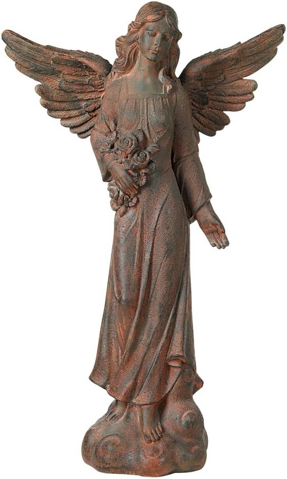 John Timberland Large Tall English Tudor Angel Garden Statue Sculpture Catholic Religious Holy Decor Outdoor Garden Front Porch Patio Yard Outside Home House Iron Rust Finish Resin 41 1/2" High