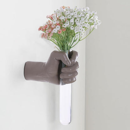 Wall Sculptures, Hand Vases Home Decor, Wall Mount Art Sculpture, Unique Wall Art Statue, Funky Flower Vase Decorations, Modern Eclectic Hanging Decor,Glass Test Tube Vase (Beige)