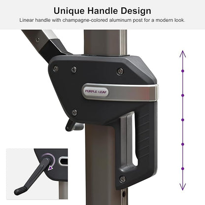 PURPLE LEAF 10' X 13' Patio Umbrella, Rectangle Outdoor Cantilever Umbrella, Aluminum Offset Umbrella with Champagne Frame and 360° Rotation for Pool Deck Garden, Turquoise Blue