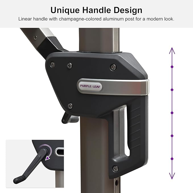 PURPLE LEAF 10' X 13' Patio Umbrella, Rectangle Outdoor Cantilever Umbrella, Aluminum Offset Umbrella with Champagne Frame and 360° Rotation for Pool Deck Garden, Light Grey