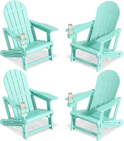 Adirondack Chairs Set of 4, Tool-Free Assembly All-Weather Plastic Adirondack Chairs, HDPE Fire Pit Chairs with Cup Holder, Outdoor Chair for Patio Garden (Aruba)