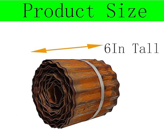Metal Landscape Edging Border,6 inch × 20 feet Corrugated Garden Edging for Flower Bed,Lawn (Rusted, 6 Inch × 20FT)