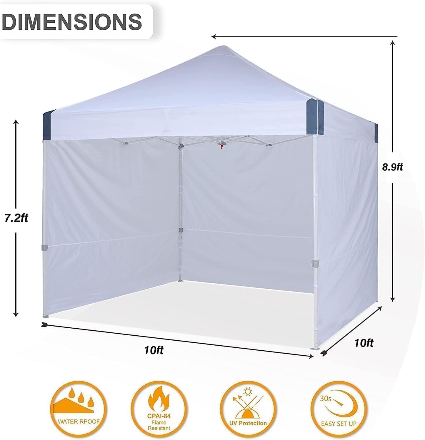 10x10 pop up Canopy Tent, Outdoor Patio Canopy Tent with sidewalls, Heavy Duty Commercial Instant Canopy Tent with Sand Bags for Deck, Party, Camping, Backyard, Playground, White