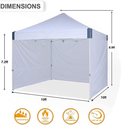 10x10 pop up Canopy Tent, Outdoor Patio Canopy Tent with sidewalls, Heavy Duty Commercial Instant Canopy Tent with Sand Bags for Deck, Party, Camping, Backyard, Playground, White