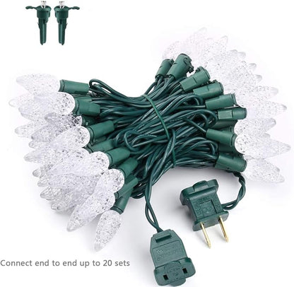 Brizled Upgrade Faceted C5 LED String Lights, 33ft 100 LED Christmas String Lights, 120V UL Certified Clear Xmas Light Set for Indoor & Outdoor Decoration, Patio, Garden, Party and Holiday, Cool White