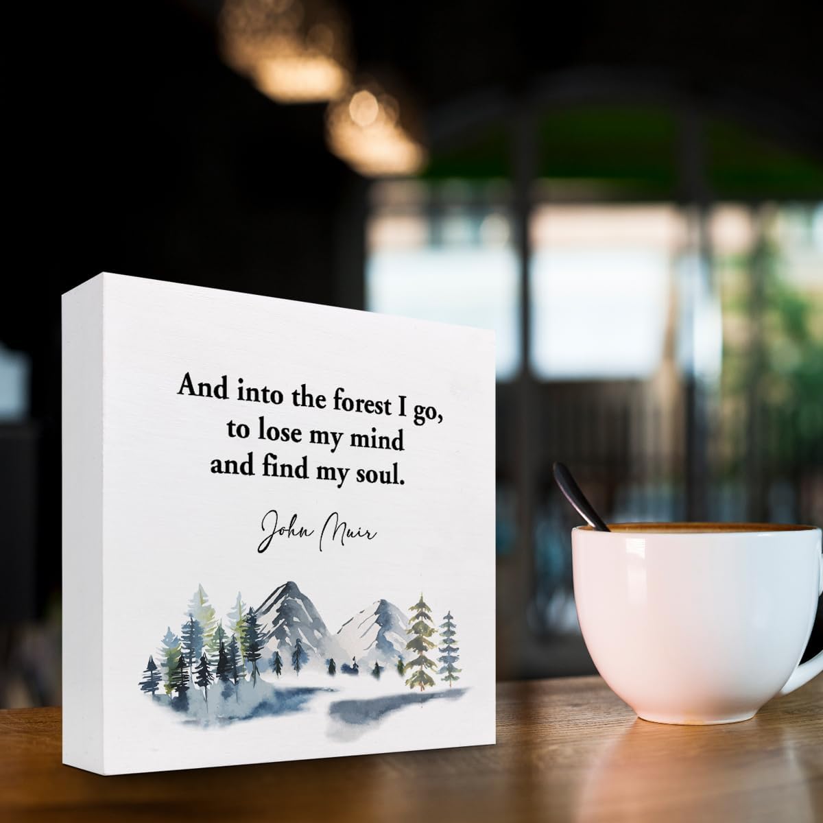 And into the Forest I Go to Lose My Mind and Find My Soul Wood Box Sign Desk Decor,Inspirational Wooden Block Plaque Sign for Home Office Shelf Table Desk Decorations