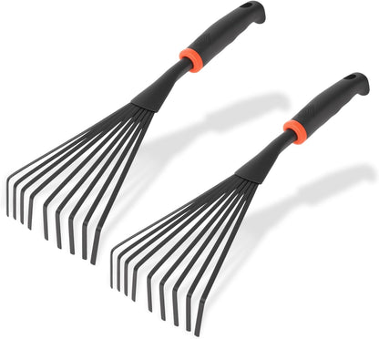 2 Pcs Gardening Hand Rake, 14.5" Alloy Steel Short Handle Shrub Rake for Soil Loosening, Planting and Spreading Mulch, Raking Flower Beds