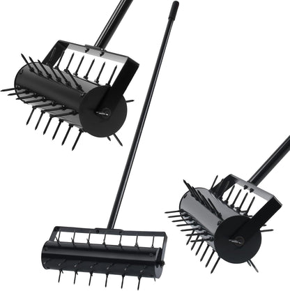 Rolling Lawn Aerator with 42 Spikes, No Assembly Required, Heavy-Duty Manual Lawn Tool for Soil Loosening and Grass Root Growth, Garden Yard Aeration Tool
