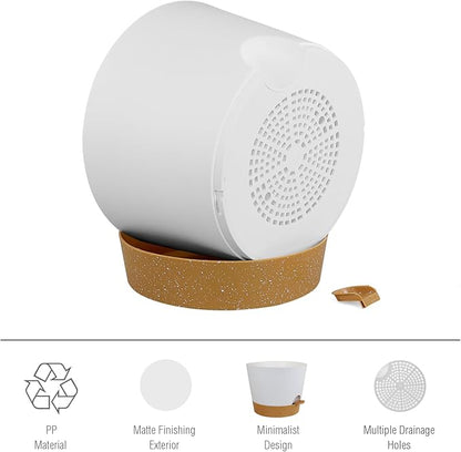 12 inch Large Self Watering Pots for Indoor Outdoor Plants, Flower Plant Pots with Drainage Holes for Garden House Plants, Plastic Planters with Reservoir for Home, White with Brown