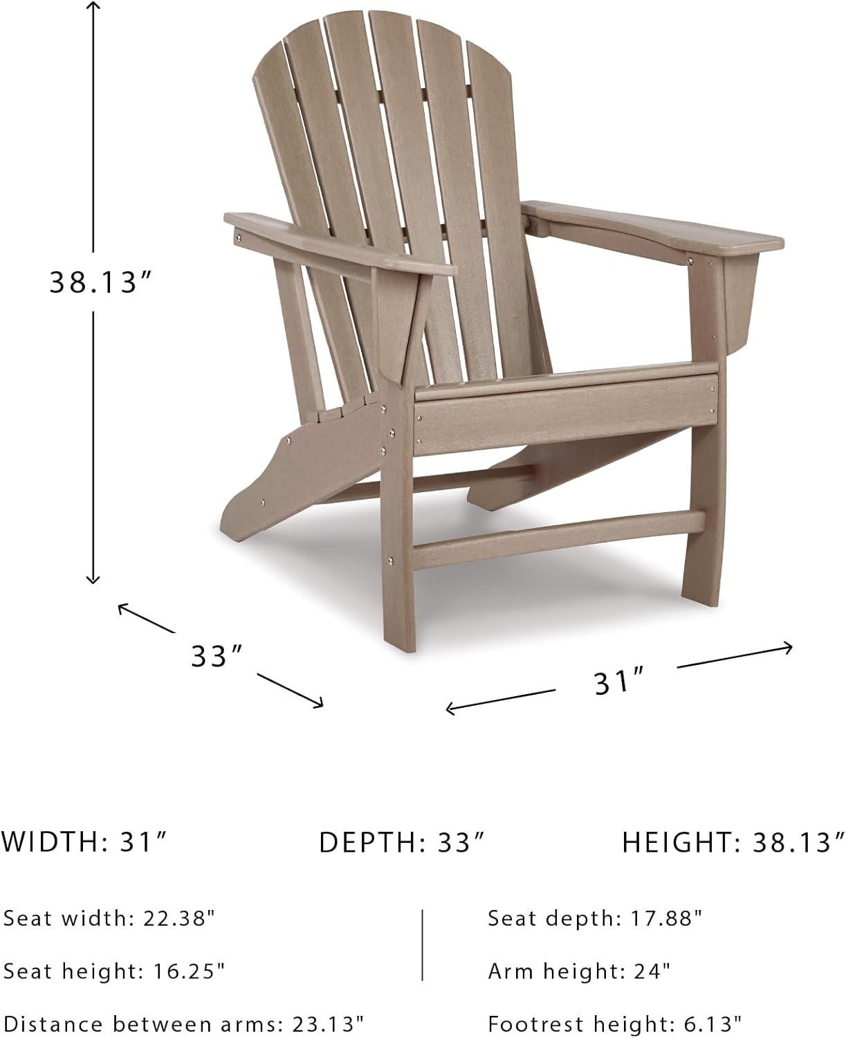 Signature Design by Ashley Sundown Treasure Outdoor Patio HDPE Adirondack Chair, Light Brown