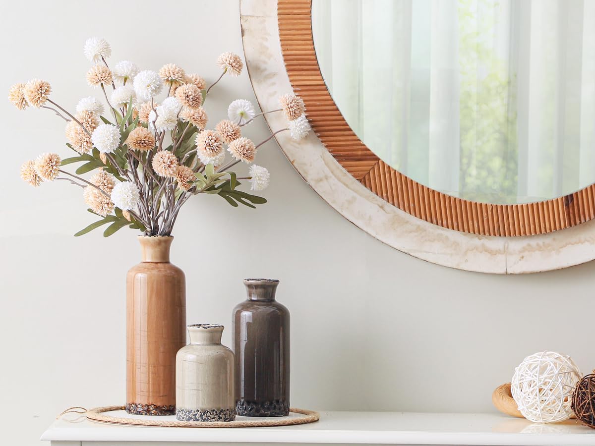 Ceramic Vase Set of 3, Neutral Flower Vases Home Decor, Pottery Rustic Farmhouse Decorative Vases Modern Decor for Table Mantel Entryway Bookshelf Living Room Kitchen Bedroom - Brown