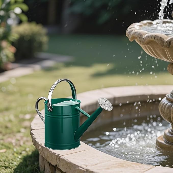 Metal Watering Can for Outdoor and Indoor Plants, Watering Can Decor, 1 Gallon (Green Stainless Steel Handle)