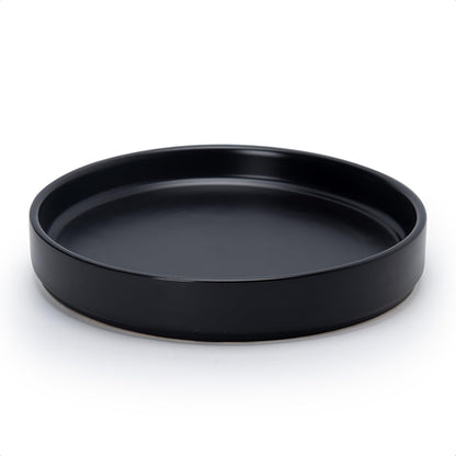 D'vine Dev Modern Round 8.7 Inch Ceramic Plant Pot Saucer, Planter Pot Drainage Tray for Indoor Plants, Matte Black, 97-T-B-4