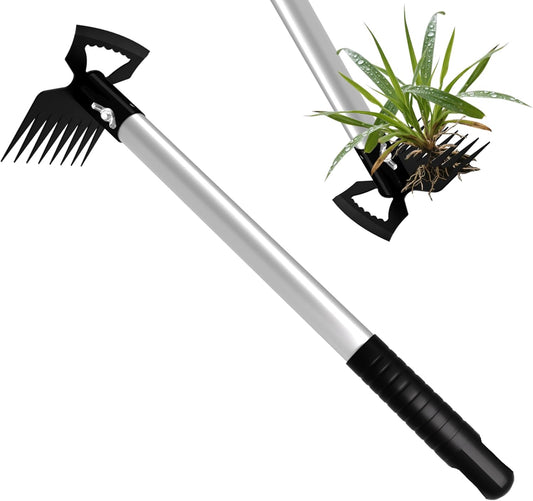 Weeding Puller Tool 8 Tooth, Manual Weed Rake Weeder Remover Tool Gardening, Dandelion Gardenia Uprooting Tool for Yard, Lawn, Patio and Garden