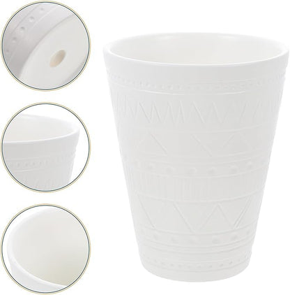 Ceramic Bonsai Planter with Geometric Pattern Indoor Plant Pot for Balcony Round Nursery Pot with Drainage White Glossy Flower Container for Office and Decor