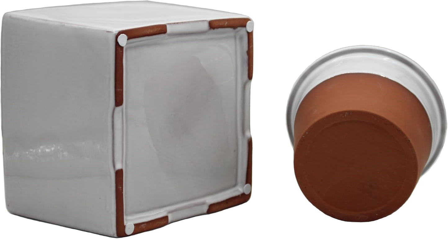 2-Pack Ceramic African Violet Self Watering Pot 6 Inch Square Pot 3.5 Inch Innter Pot Easy Fill Water Reservoir White Blue