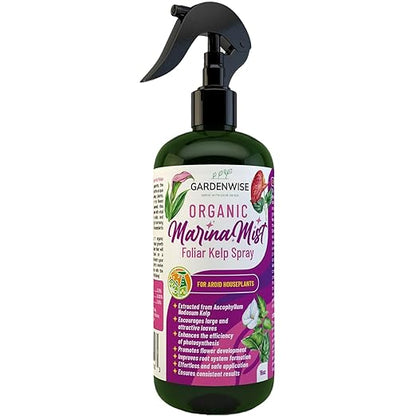 Marina Mist: Organic Aroid Plant Food & Foliar Kelp Spray - Nourish & Enhance Peace Lily, ZZ Plant, Elephant Ear, Monstera, Aglaonema, Philodendron, Pothos, Colocasias - Easy to Use (16 oz)