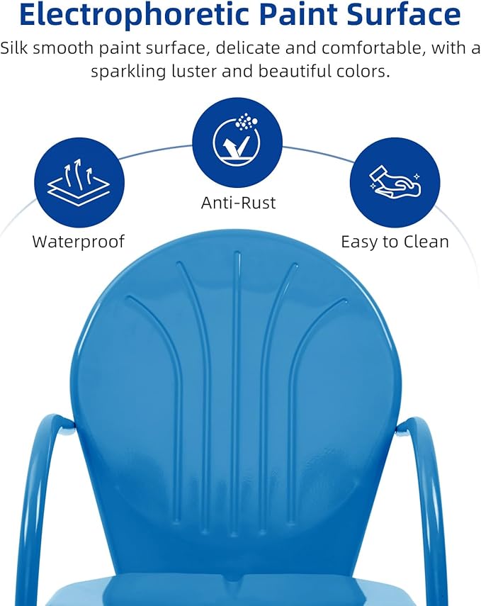 3 Pieces Patio Bistro Set Retro Metal Outdoor Seating Conversation, 2 C-Spring Retro Metal Patio Chairs and Round Side Table, for Balcony, Yard, Garden - Ocean Blue