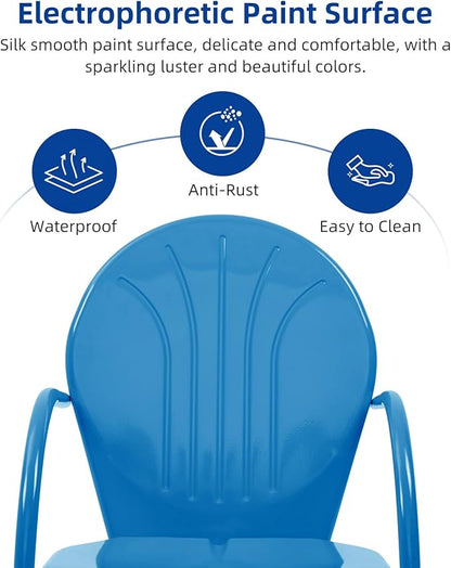 3 Pieces Patio Bistro Set Retro Metal Outdoor Seating Conversation, 2 C-Spring Retro Metal Patio Chairs and Round Side Table, for Balcony, Yard, Garden - Ocean Blue