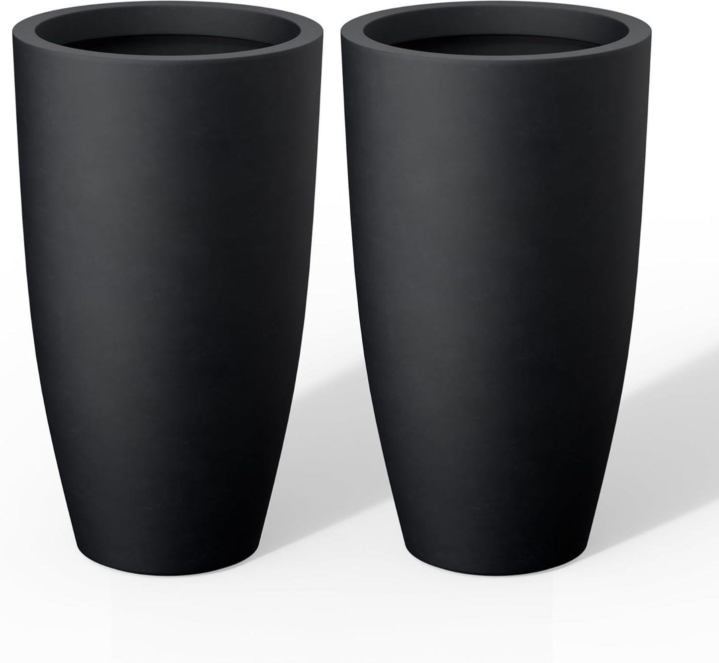 Kante 23.6" H Black Tall Planters (Set of 2), Large Outdoor Indoor Decorative Plant Pots with Drainage Hole and Rubber Plug, Modern Style for Home and Garden