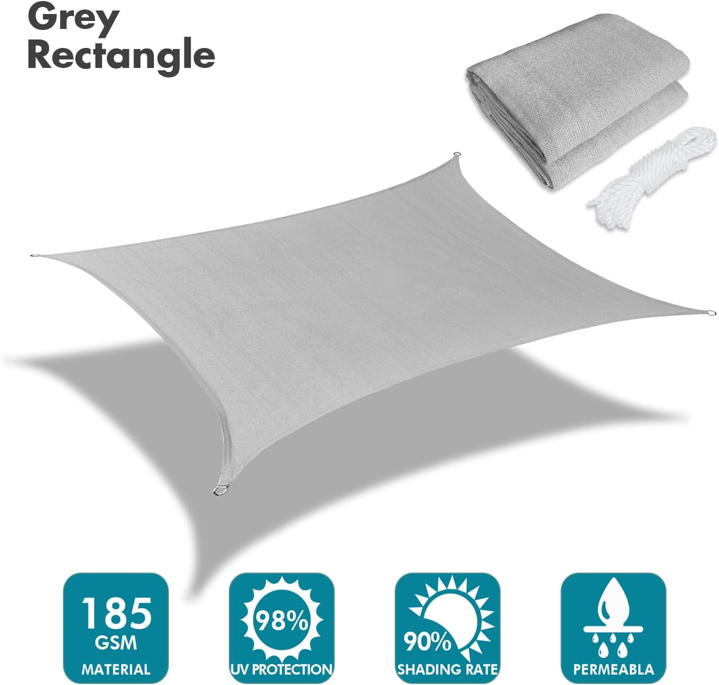 KANAGAWA Sun Shade Sail Curved 16'X20' Gray Rectangle Outdoor Shade Cover UV Blovk Canopy for Patio Garden Backyard Heavy Duty Permeable 185GSM (We Make Custom Size)