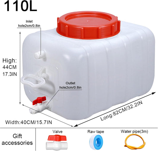 Heavy Duty Water Container Plastic Water Storage Carrier with Tap 50l 80l 110l 200l Water Tank Water Bottle Dispenser for Camping Caravan Hiking Outdoor(Size:110L)