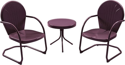 Patio Bistro Set Retro Metal Outdoor Seating Conversation 3 Pieces, 2 C-Spring Motion Armchairs and Round Side Table, for Porch, Lawn, Garden, Purple