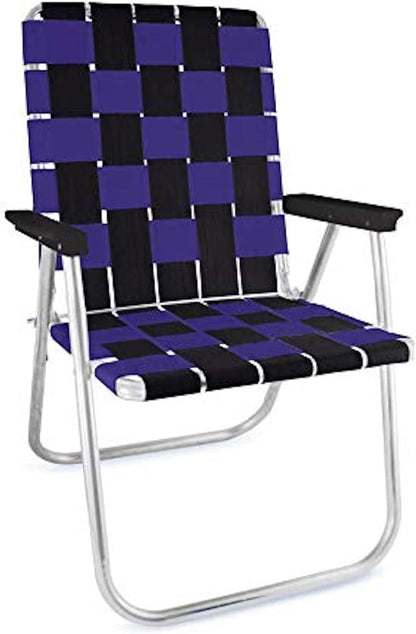 Lawn Chair USA Folding Aluminum Outdoor Patio Lawn Chair | Heavy-Duty Webbed Chairs for Camping, Sports, Beach, Yard & Tailgating | Lightweight Portable | Classic - Black/Purple