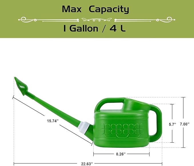 Plastic Watering Can for Indoor & Outdoor Plants 1 Gallon/4-Liter, Ebristar Watering Pot for Garden Flower with Long Spout and Removable 360 Degree Rotation Sprinkler Head, Green