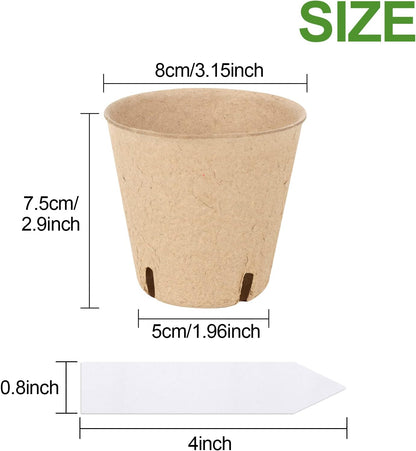 100PCS Peat Pots, 3.15Inch Seed Starting Pots with Drainage Holes Round Nursery Pot, Garden Germination Nursery Pot Bonus 20 Plant Labels
