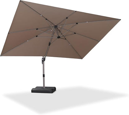 PURPLE LEAF 10' X 13' Patio Umbrella, Rectangle Outdoor Cantilever Umbrella, Aluminum Offset Umbrella with Champagne Frame and 360° Rotation for Pool Deck Garden, Taupe