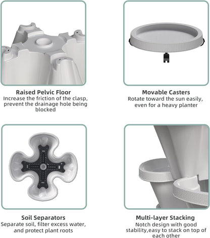 Strawberry Vertical Planters, 7 Tiered Stacking Tower Garden with Support Pole, Stackable Herb Vegetable Planters Indoor and Outdoor - White