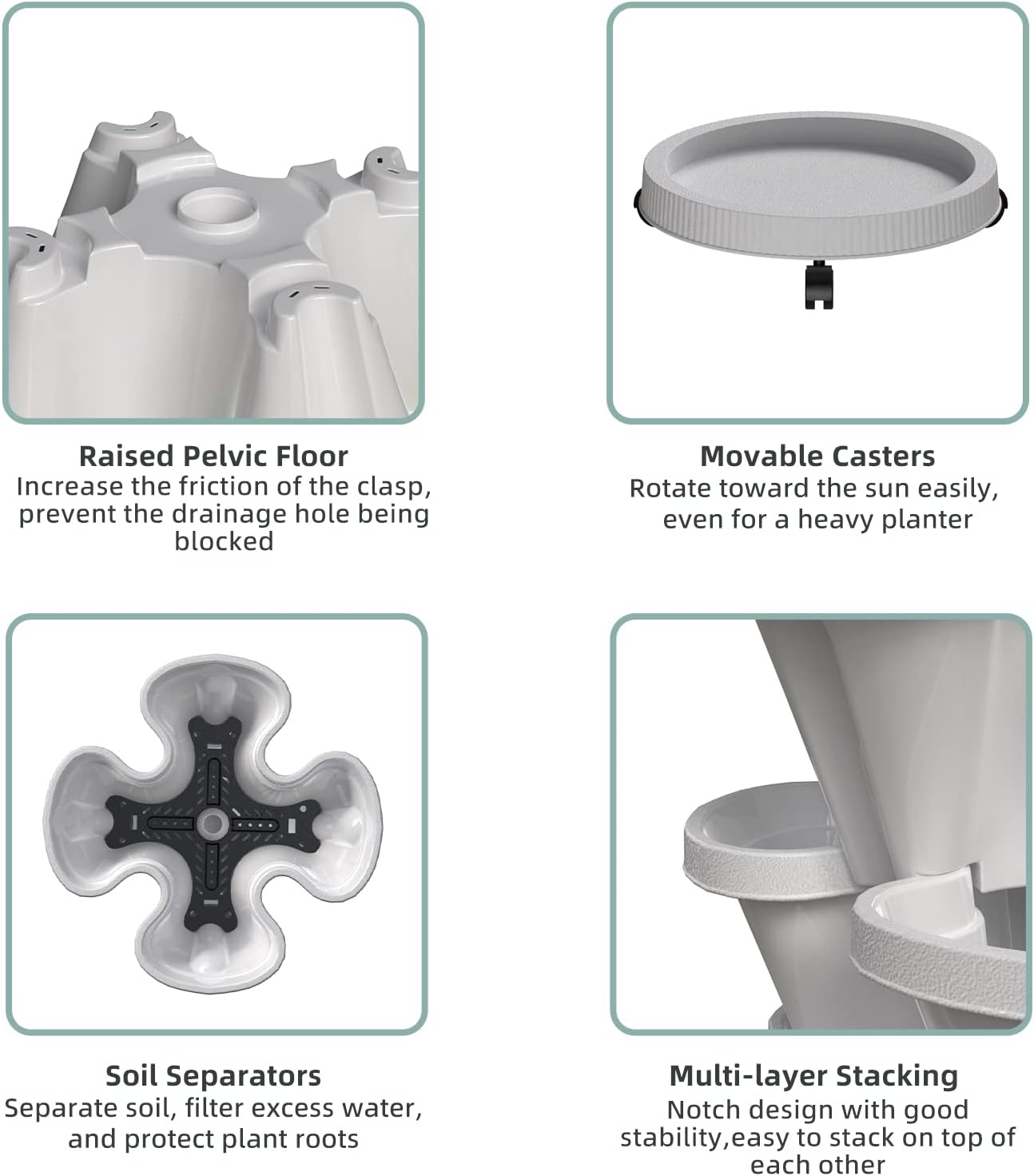 Strawberry Vertical Planters, 5 Tiered Stacking Tower Garden with Support Pole, Stackable Herb Vegetable Planters Indoor and Outdoor - White