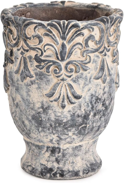 Sungmor 6.3 Inch Cement Plant Pot for Plants, Succulent Planter with Embossed Design, Vintage Concrete Flowerpots with Drainage Hole, Decorative Orchid Houseplant Pot Indoor Outdoor Plant Container